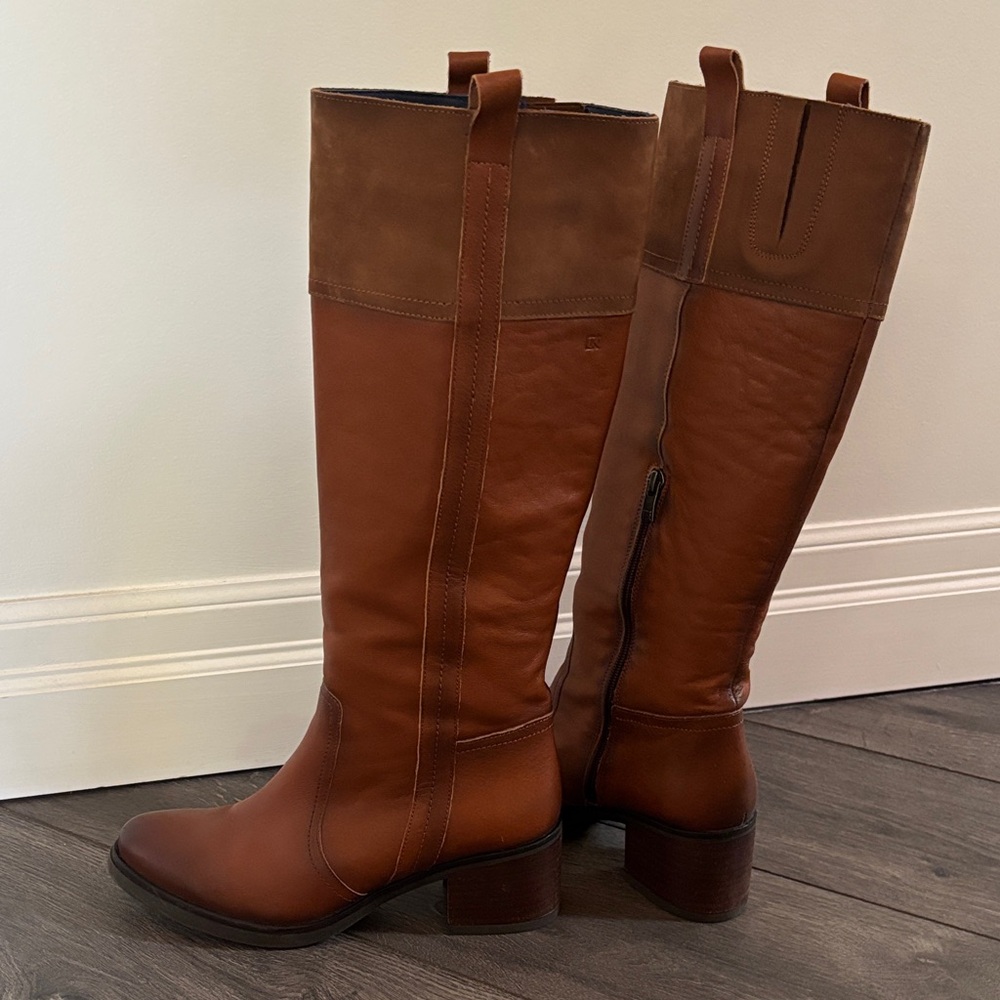 Women's Tall Tan Leather Heeled Boots - Picture 6 of 11